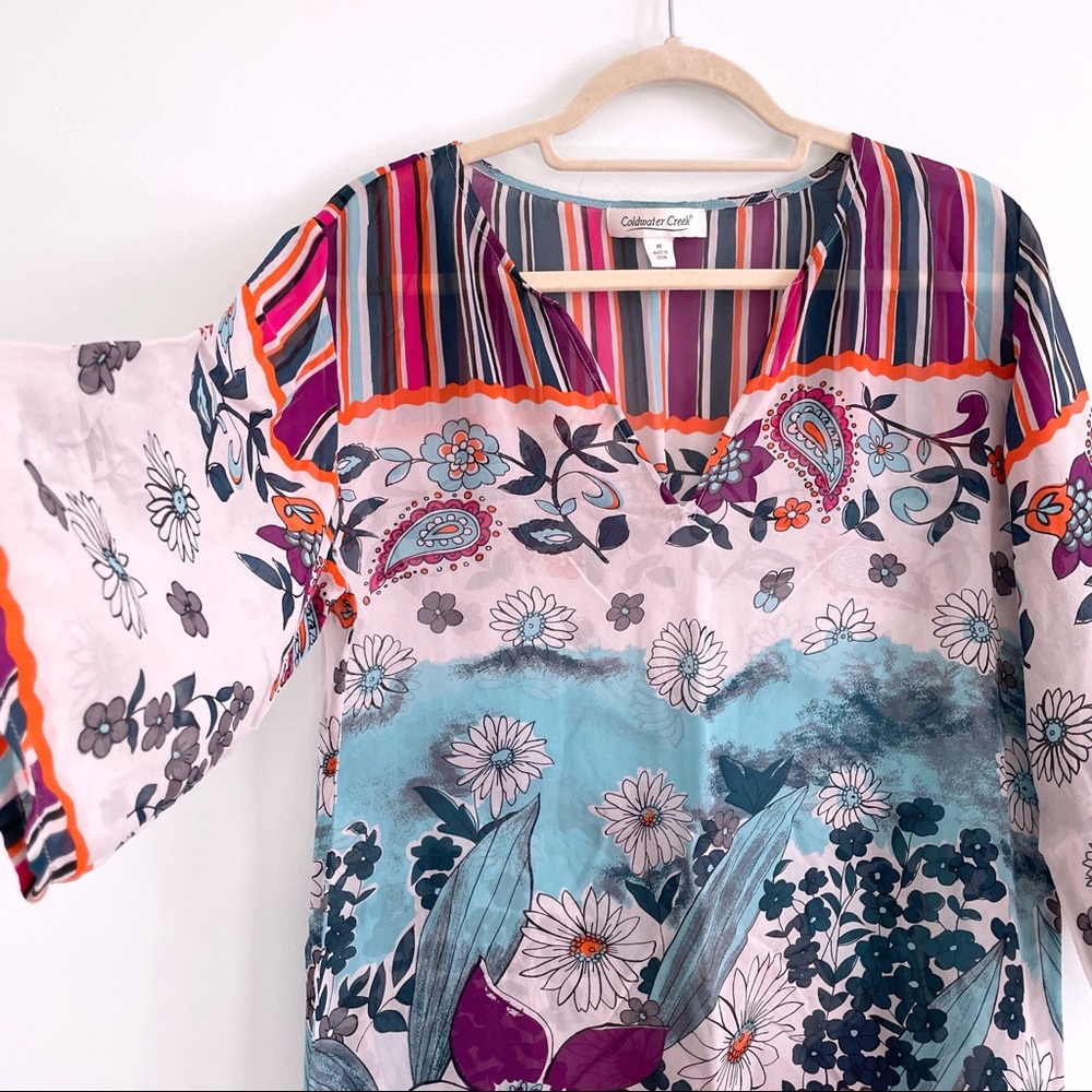 Floral Silk Scarf Top Tunic Blouse or Swimsuit Cover for Boho Relaxed Weekends